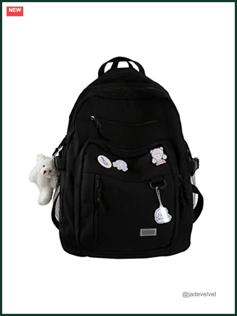 Cute Aesthetic Backpack For School Travel With Bear Pin, 15.6 Laptop, Nylon,